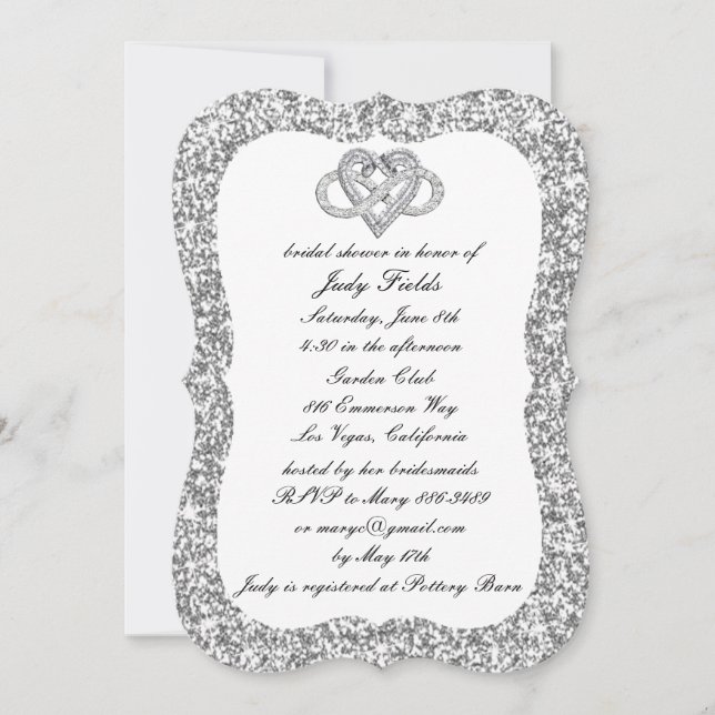 Silver Glitter Infinity Heart Bridal Shower Invite (Front)