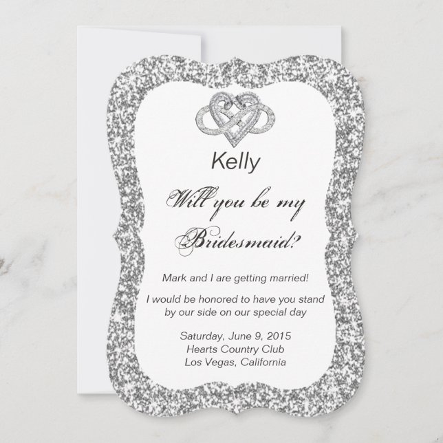 Silver Glitter Infinity Heart Bridesmaid Card (Front)