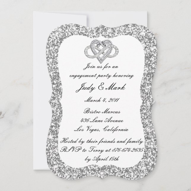 Silver Glitter Infinity Heart Engagement Party Invitation (Front)