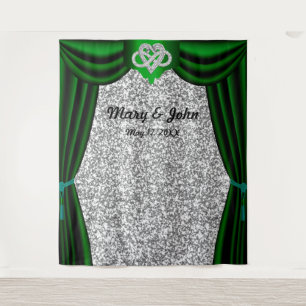 Silver Glitter Infinity Heart Green Curtain Tapestry