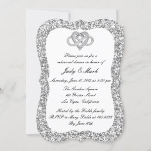 Silver Glitter Infinity Heart Rehearsal Dinner Invitation
