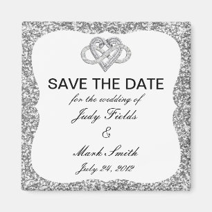 Silver Glitter Infinity Heart Save The Date Magnet
