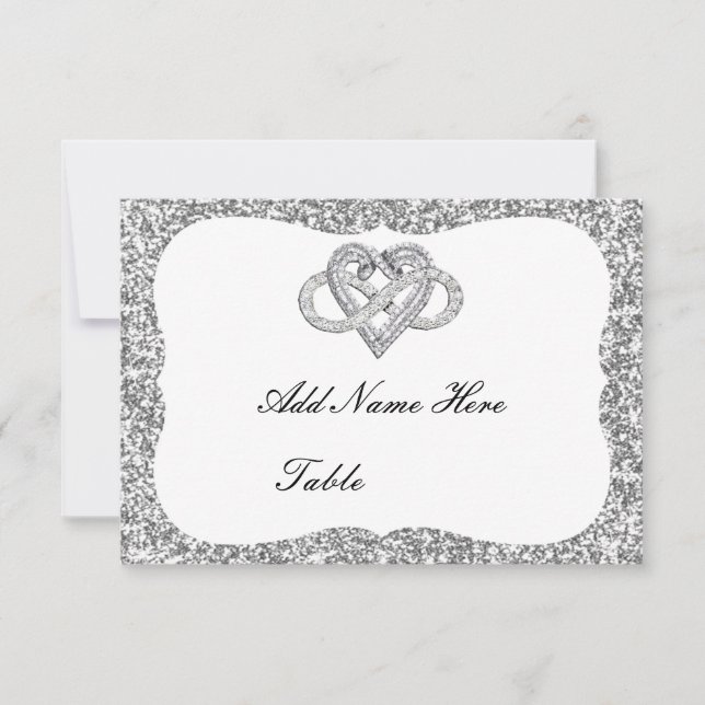 Silver Glitter Infinity Heart Table Place Card (Front)