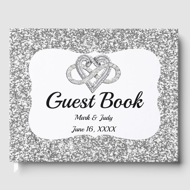 Silver Glitter Infinity Heart Wedding Guestbook (Front)
