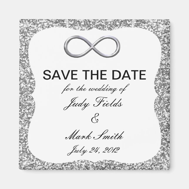 Silver Glitter Infinity Save The Date Magnet (Front)