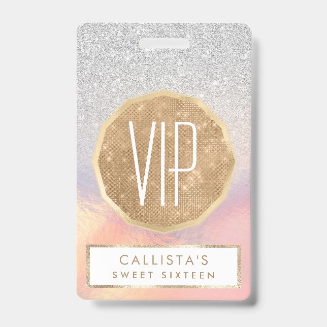 Silver Glitter Iridescent Holographic Gradient ID Badge (Front)