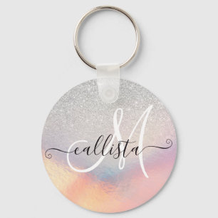 Silver Glitter Iridescent Holographic Gradient Key Ring