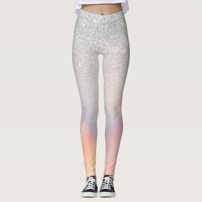 Silver Glitter Iridescent Holographic Gradient Leggings (Front)