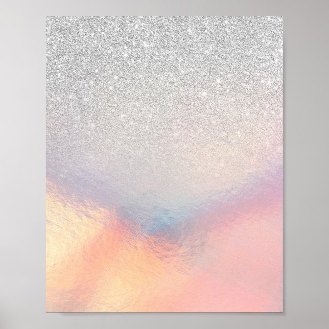 Silver Glitter Iridescent Holographic Gradient Poster (Front)
