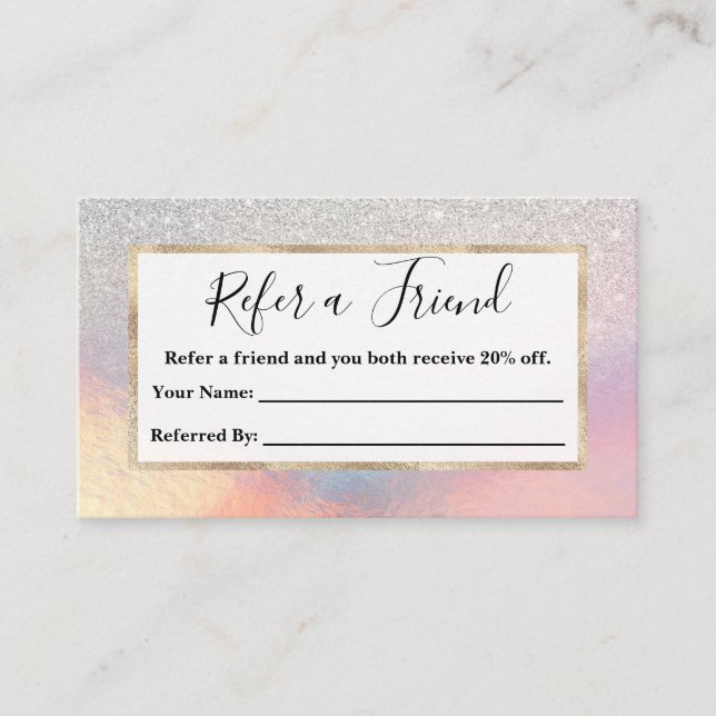 Silver Glitter Iridescent Holographic Gradient Referral Card (Front)