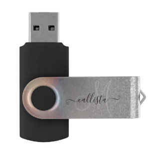 Silver Glitter Iridescent Holographic Gradient USB Flash Drive