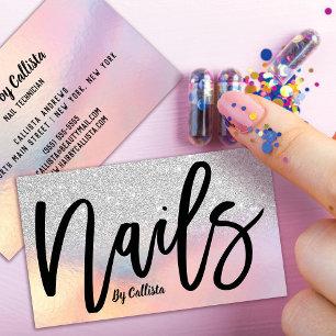 Silver Glitter Iridescent Holographic Nail Tech Business Card