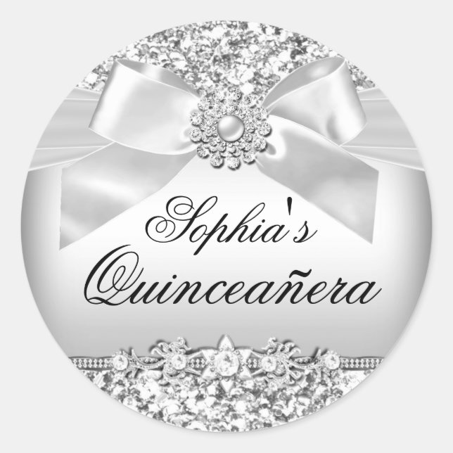 Silver Glitter & Jewel Bow Sticker (Front)