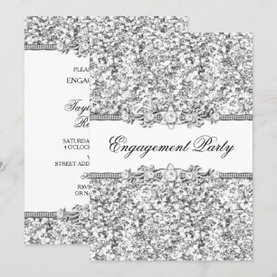 Silver Glitter & Jewel Engagement Party Invite