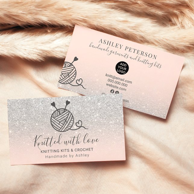 Silver glitter knitting crochet yarn handmade business card (Creator Uploaded)