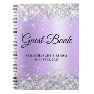 Silver Glitter Lavender 21st Birthday Guestbook Notebook