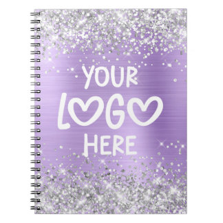 Silver Glitter Lavender Faux Foil Business Logo Notebook