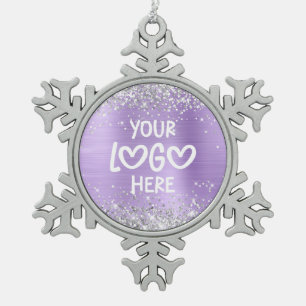 Silver Glitter Lavender Faux Foil Business Logo Snowflake Pewter Christmas Ornament