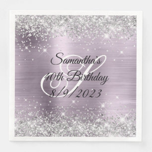 Silver Glitter Lavender Foil 40th Birthday Napkin