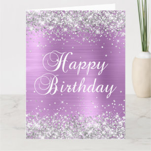 Silver Glitter Lavender Foil Big Happy Birthday Card