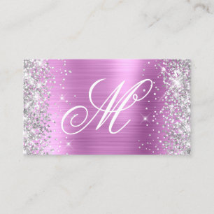 Silver Glitter Lavender Foil Fancy Monogrammed Business Card