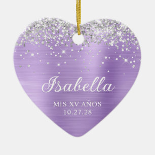 Silver Glitter Lavender Foil Mis XV Anos Photo Ceramic Tree Decoration