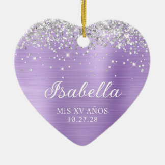 Silver Glitter Lavender Foil Mis XV Anos Photo Ceramic Tree Decoration