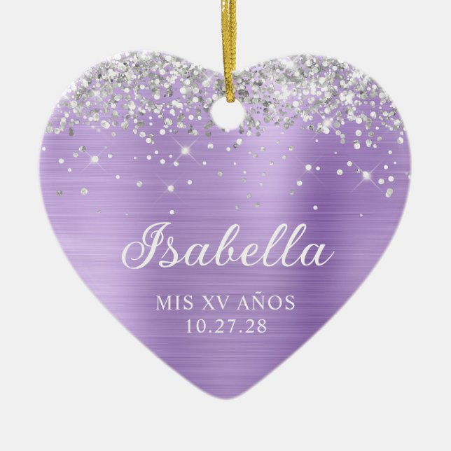 Silver Glitter Lavender Foil Mis XV Anos Photo Ceramic Tree Decoration (Front)