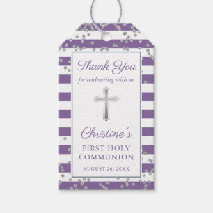 Silver Glitter Lavender Purple First Communion Gift Tags