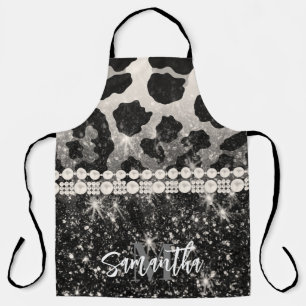 Silver Glitter Leopard Print Apron