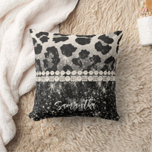 Silver Glitter Leopard Print Cushion