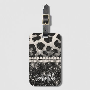 Silver Glitter Leopard Print Luggage Tag