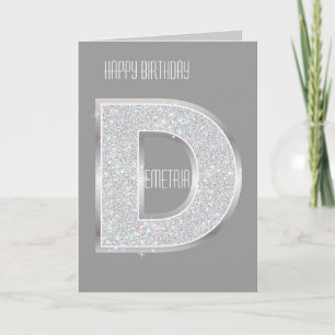 Silver Glitter Letter D Card