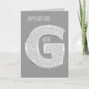 Silver Glitter Letter G Card