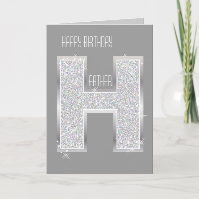 Silver Glitter Letter H Card (Front)