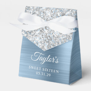 Silver Glitter Light Blue Foil Glam Sweet Sixteen Favour Box