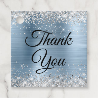 Silver Glitter Light Blue Foil Thank You Favour Tags