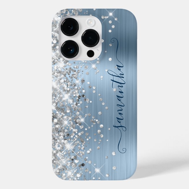 Silver Glitter Light Blue Glam Girly Signature Case-Mate iPhone Case (Back)