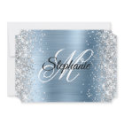 Silver Glitter Light Blue Monogram Sweet 16