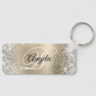 Silver Glitter Light Gold Foil Fancy Monogram Key Ring