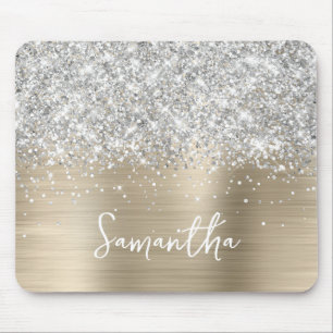 Silver Glitter Light Gold Glam Name Mouse Mat