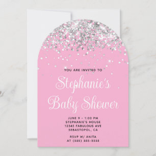Silver Glitter Light Pink Baby Shower Invitation