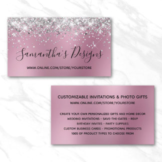 Silver Glitter Light Pink Blur Online Store Business Card
