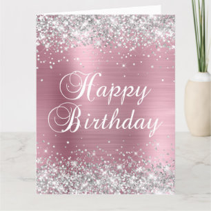 Silver Glitter Light Pink Foil Big Happy Birthday Card