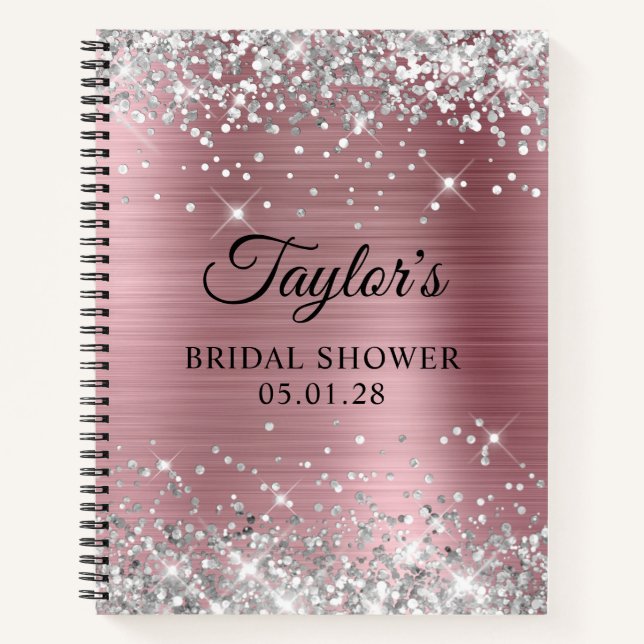 Silver Glitter Light Pink Foil Bridal Shower Guest Notebook (Front)
