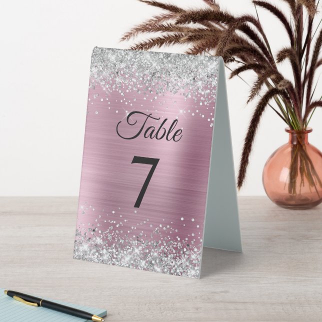 Silver Glitter Light Pink Foil Table Number (In SItu (Table))
