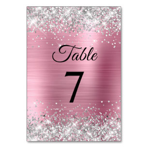 Silver Glitter Light Pink Foil Table Number