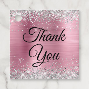 Silver Glitter Light Pink Foil Thank You Favour Tags