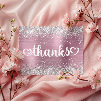 Silver Glitter Light Pink Hearts Sweet 16 Thanks Postcard
