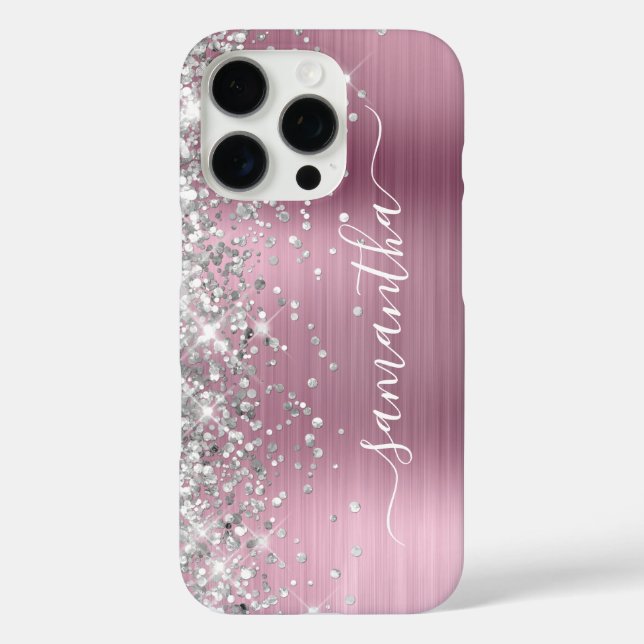 Silver Glitter Light Pink Metallic Girly Signature Case-Mate iPhone Case (Back)